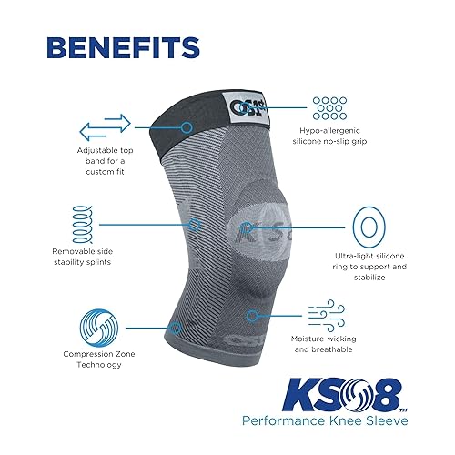 Miniatura 4 de OrthoSleeve Rodillera de compresión estabilizadora KS8 con anillo estabilizador de rótula, férulas de estabilidad y parte superior ajustable para