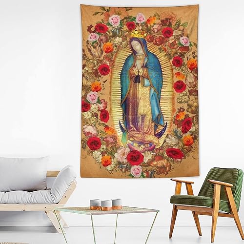 Miniatura 3 de WayGoTee Tapiz de Virgen María de Guadalupe para colgar en la pared para dormitorio, sala de estar, dormitorio, 60 x 90 pulgadas