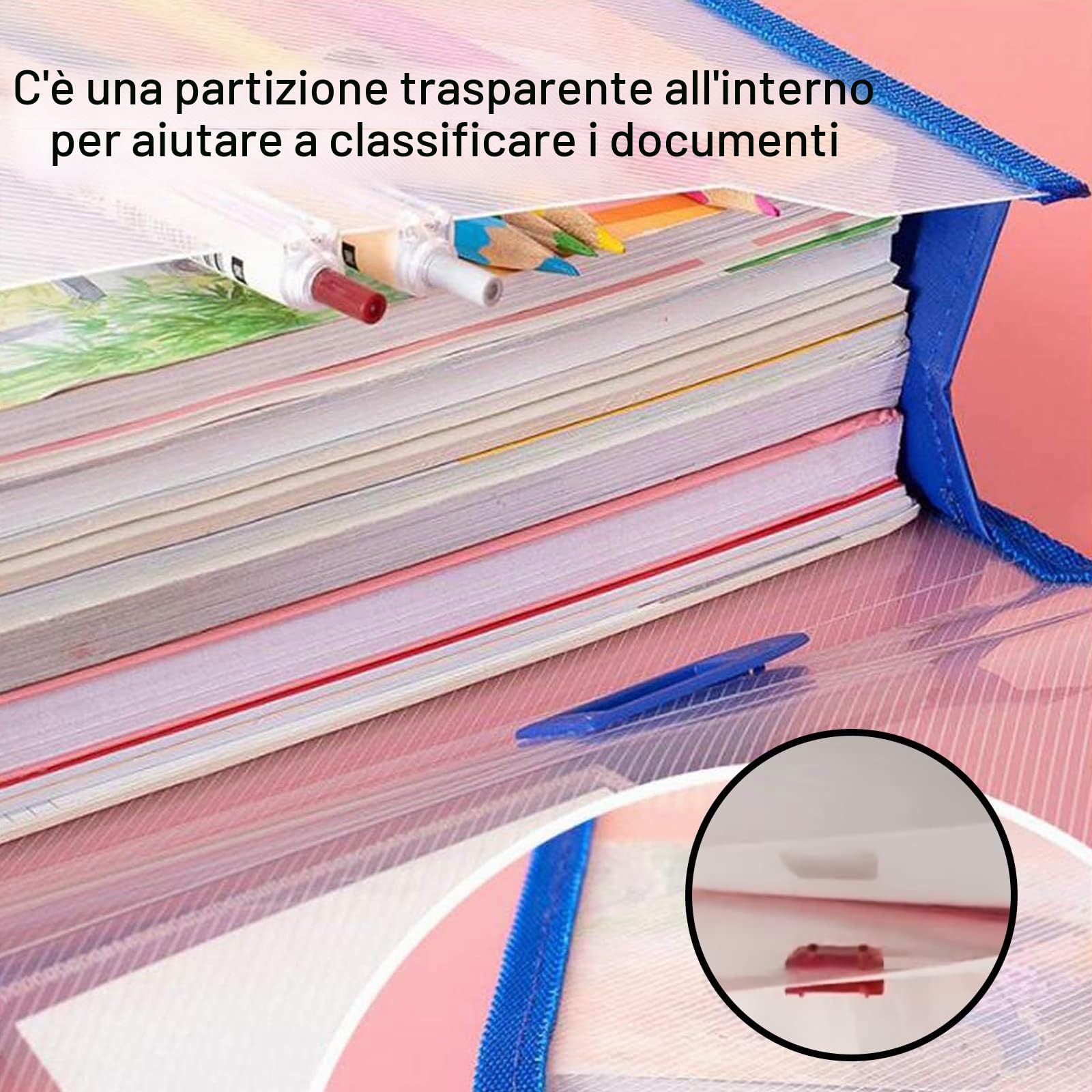 3 Pezzi Cartelline Portadocumenti in Plastica A4, Grande Capacità Cartelle Trasparenti con Bottone a Pressione e Maniglia, Cartellette Documento Storage con Tasca per Etichette