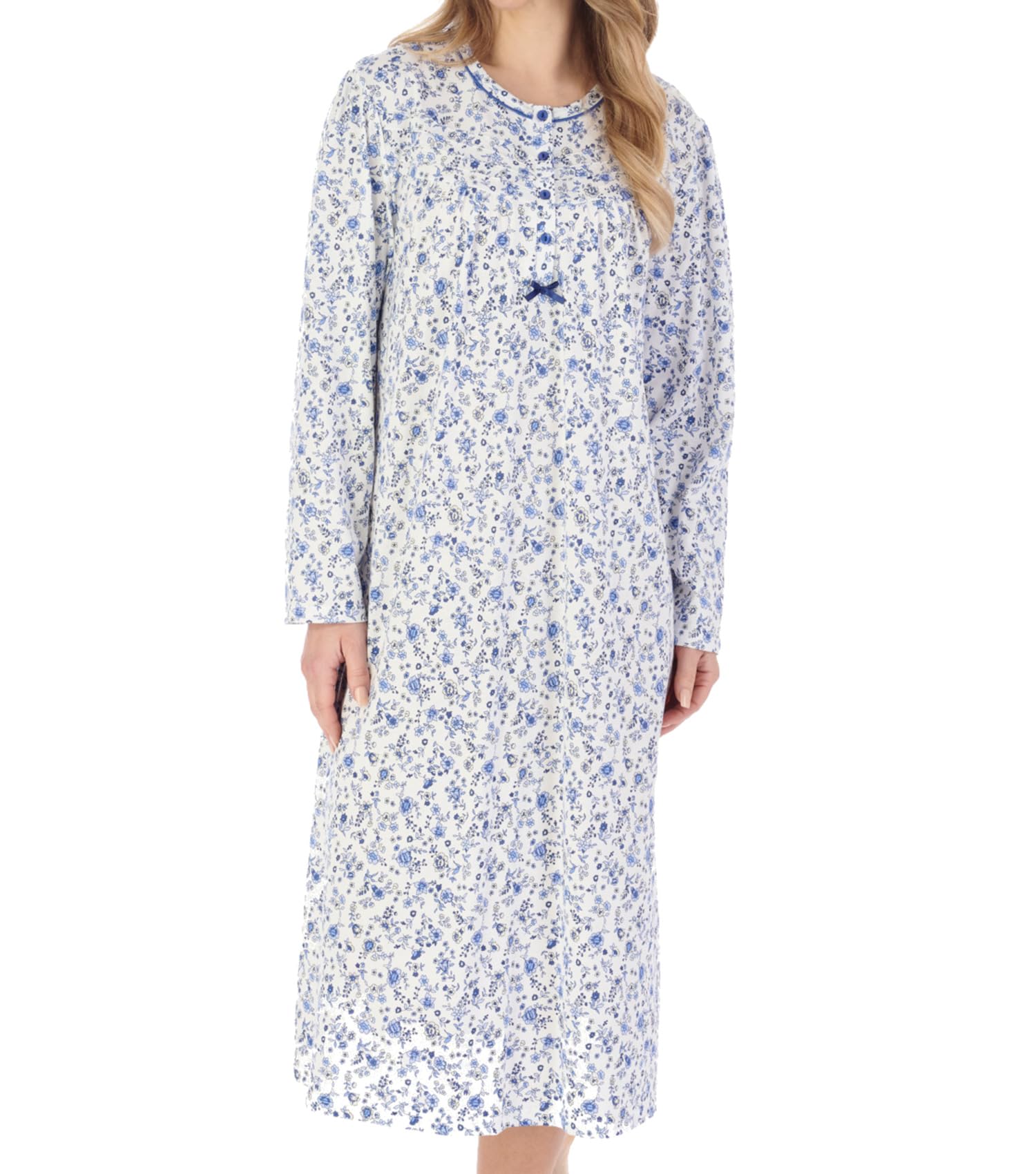 Slenderella Ladies Ditsy Floral Jersey Nightdress Long Sleeve Round Neck Nightie UK 24/26 (Blue)