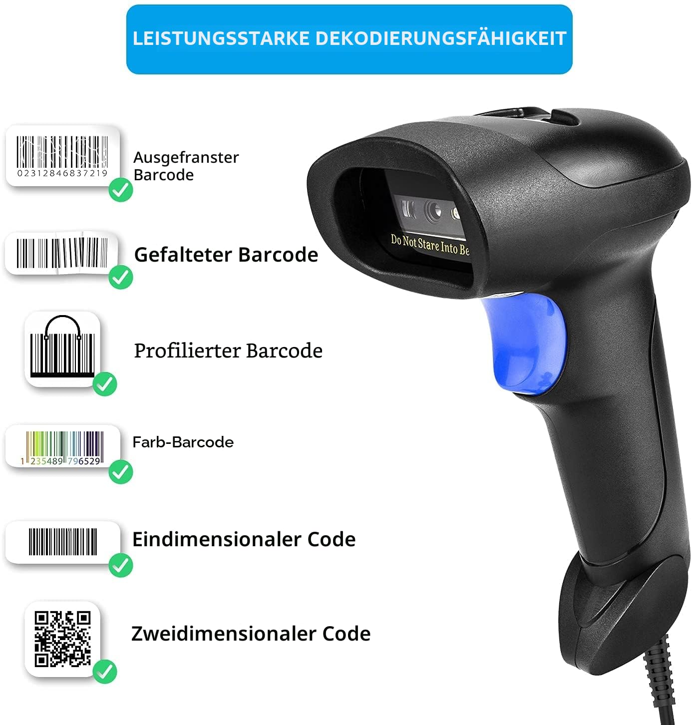 NetumScan 2D-Barcode Scanner - Tragbarer QR-Barcode-Leser/Bildwandler (PDF417, QR, Data Matrix) mit USB-Kabel für PC, Mac, Laptop, NSL5