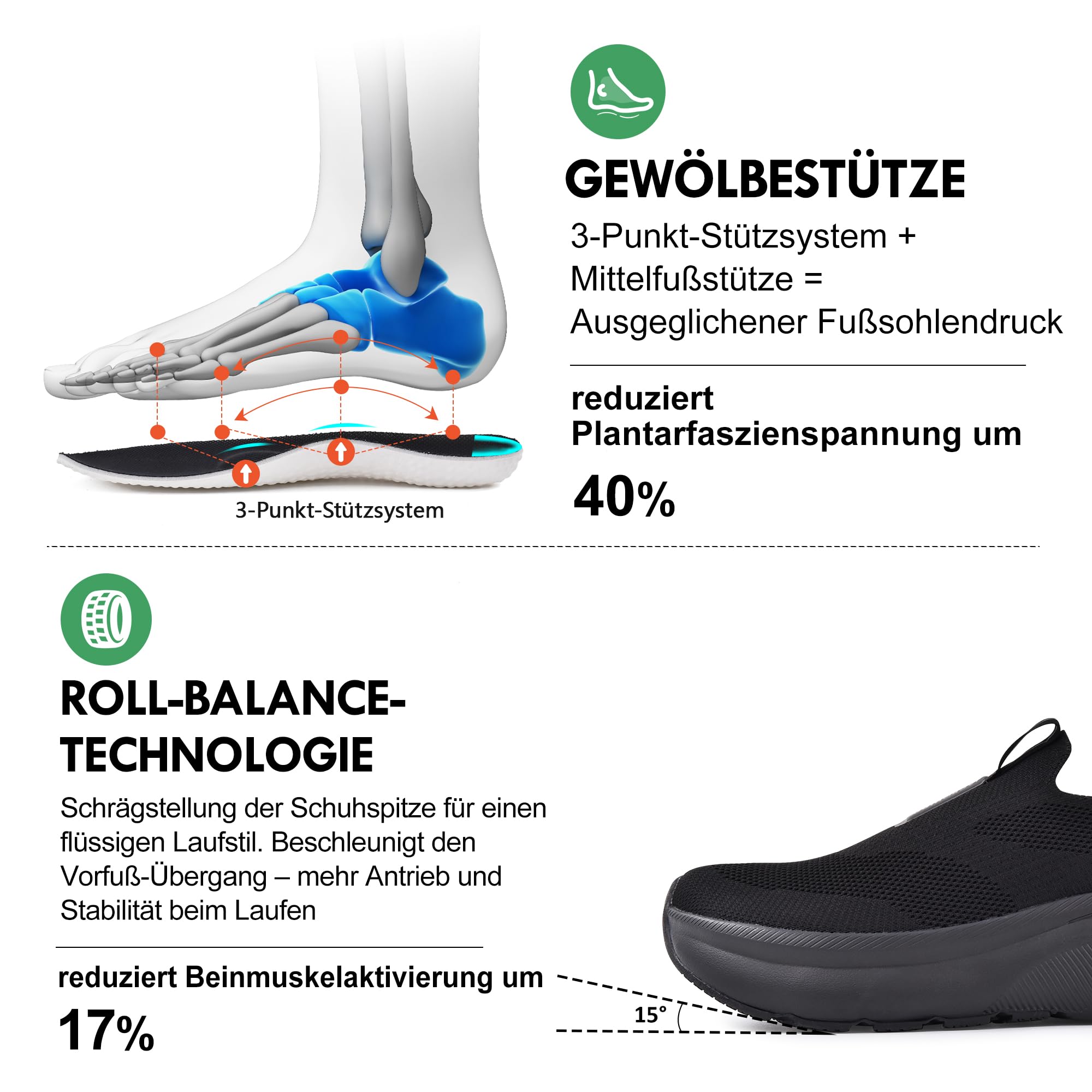JACKSHIBO Manos libres Slip ins Hombre Zapatos Slip on Sneakers Reposapiés Zapatos ortopédicos de espuma viscoelástica Zapatos para caminar con puntera ancha tacón cero suelas, Negro , 44 EU Ancho