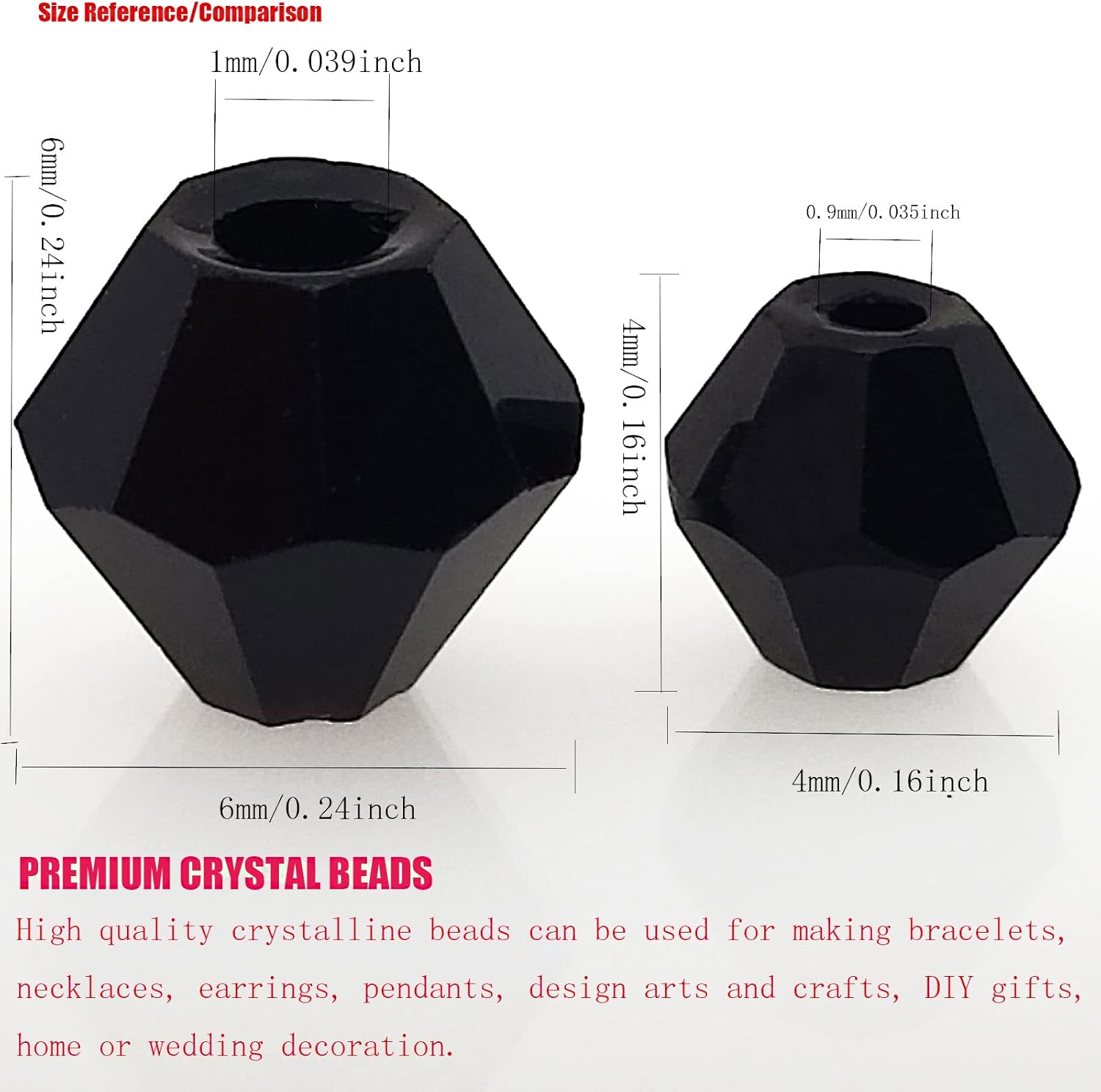 4mm Bicone 1800Pcs Black Crystal Glass Beads Small Faceted Bicone Shape Crystal Glass Spacer Beads for Bracelet Necklace Decorative Hand Jewelry Making (Black, 4MM) - Image 5