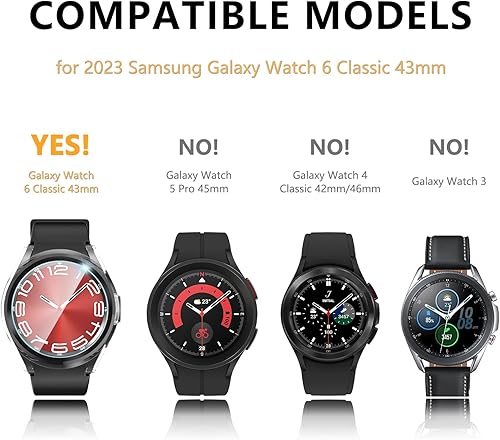 Miniatura 5 de Haojavo Paquete de 2 + 4 fundas protectoras de pantalla para Samsung Galaxy Watch 6 Classic de 1.693 in, 2 unidades de carcasa protectora de