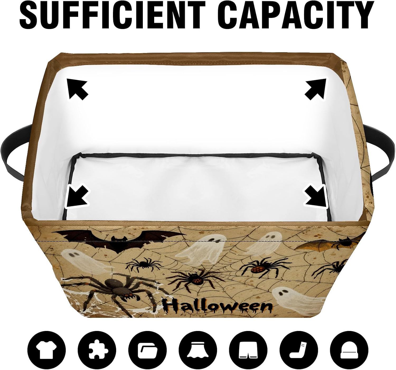 Halloween Baskets,Spooky Baskets Storage Bins with Handles Foldable Organizer Storage Boxes 14 x 10 x 8