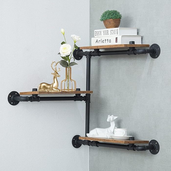 Buy Industrial Pipe Shelves with Wood Planks, Floating Pipe Shelves for