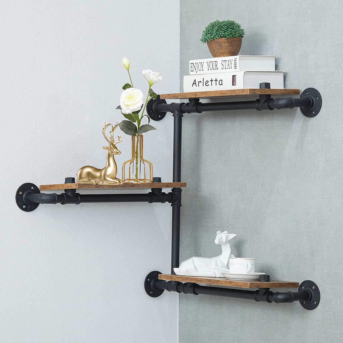 Buy Industrial Pipe Shelves with Wood Planks, Floating Pipe Shelves for Wall, Ladder Bookshelf