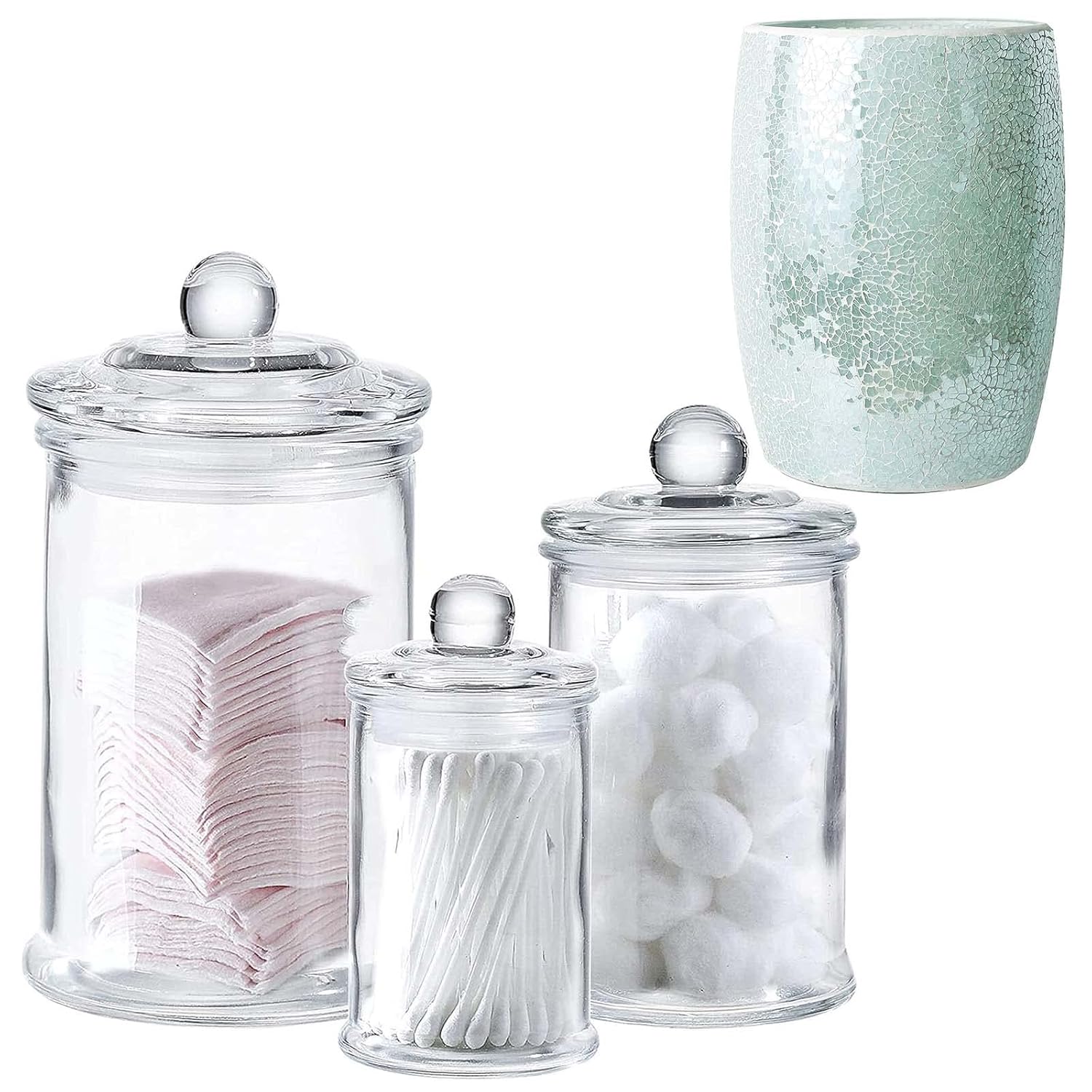 Amazon.com: Glass Apothecary Jars with Lids - Set of 3 - Small Glass Jars for Bathroom Storag ...