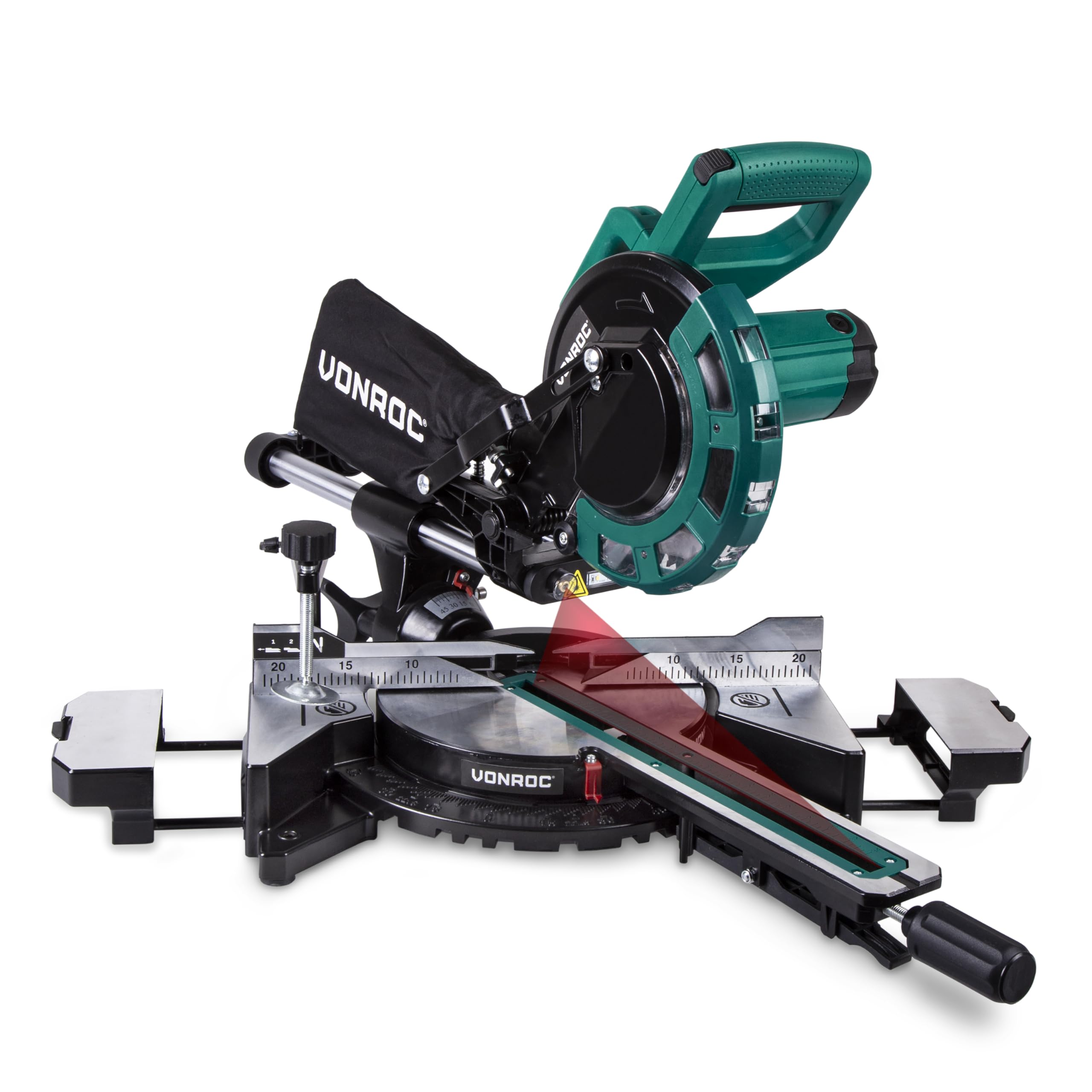 VONROC Kapp- und Gehrungssäge - Elektrische Holzsäge 2000W - 216mm mit Laser & LED, Staubsammelbeutel