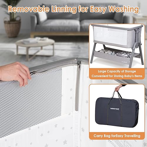 Miniatura 5 de Beberoad Love Moisés para bebé al lado de la cama para bebé, ligero, portátil, 6 alturas ajustables al lado de la cuna, cuna para recién nacidos,