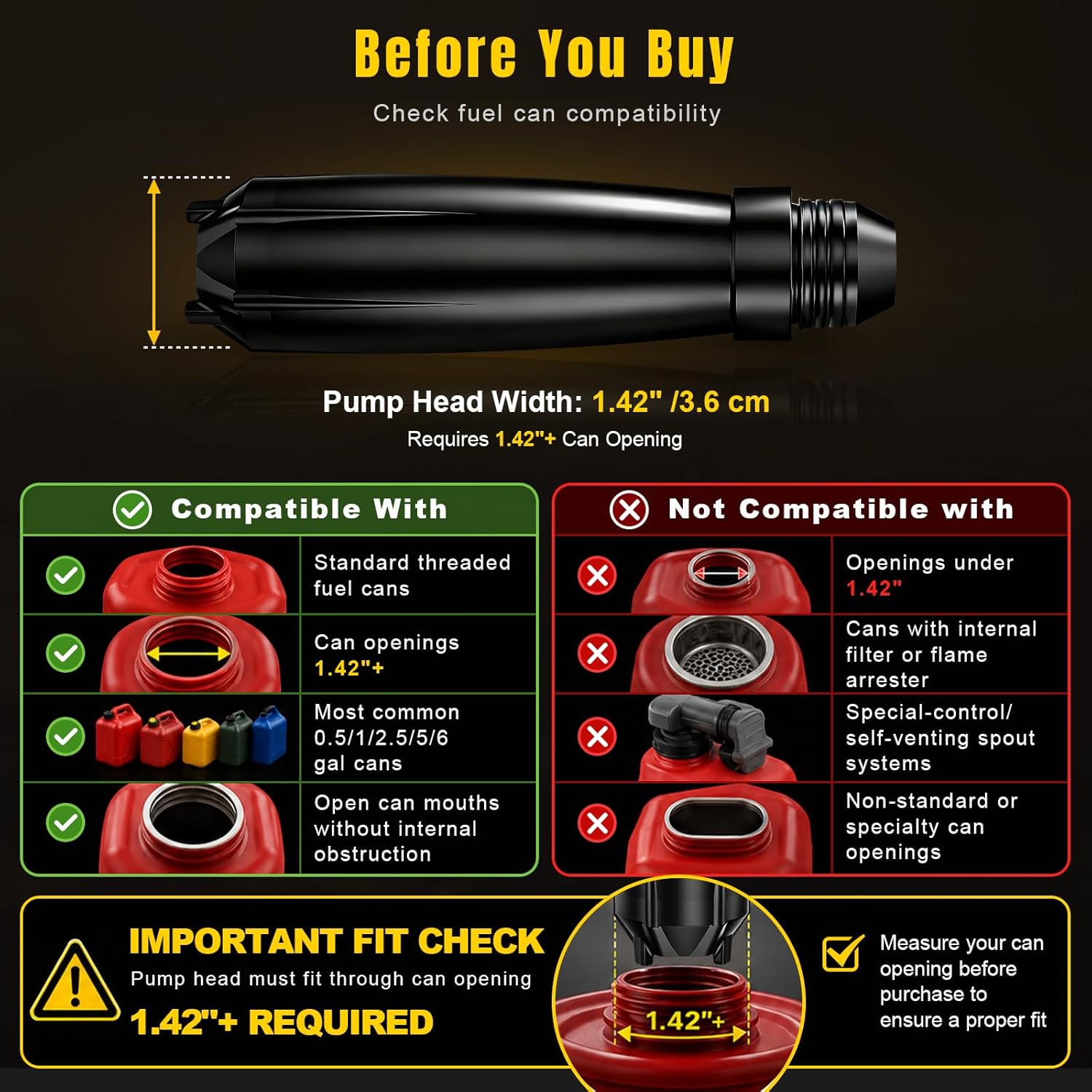 Fuel Transfer Pump for DeWalt 20V Batteries, Cordless 3.7 GPM Flow | Gas Can Pump Kit with Locking Nozzle, 3 Adapters for Gasoline, Diesel, Kerosene & Light Oil, Battery Not Included