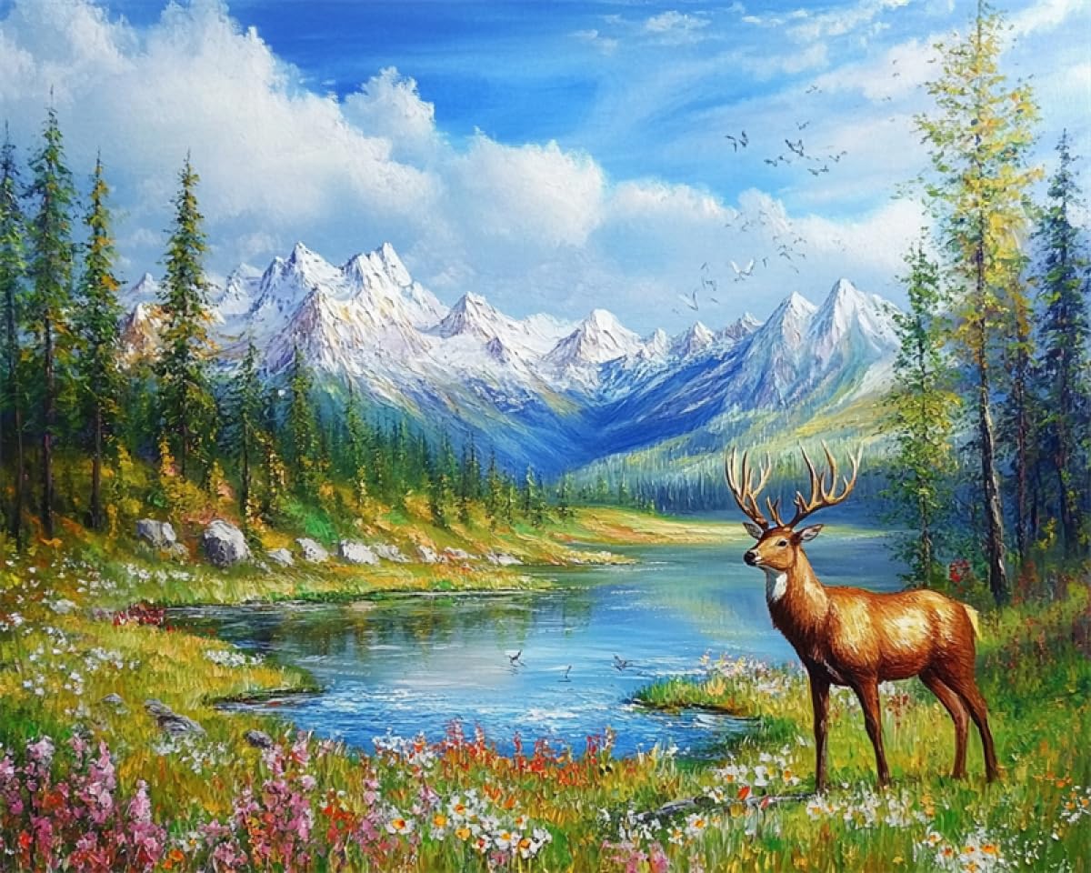 Axiangzik E N.lanshan Diy Latch Hook Rugs Kits Mountain Forest Lak Scenery And Animals Latch Hook Kits For Beginners，Seniors，3D Diy Nthusiasts Rug Making Set 100X140cm