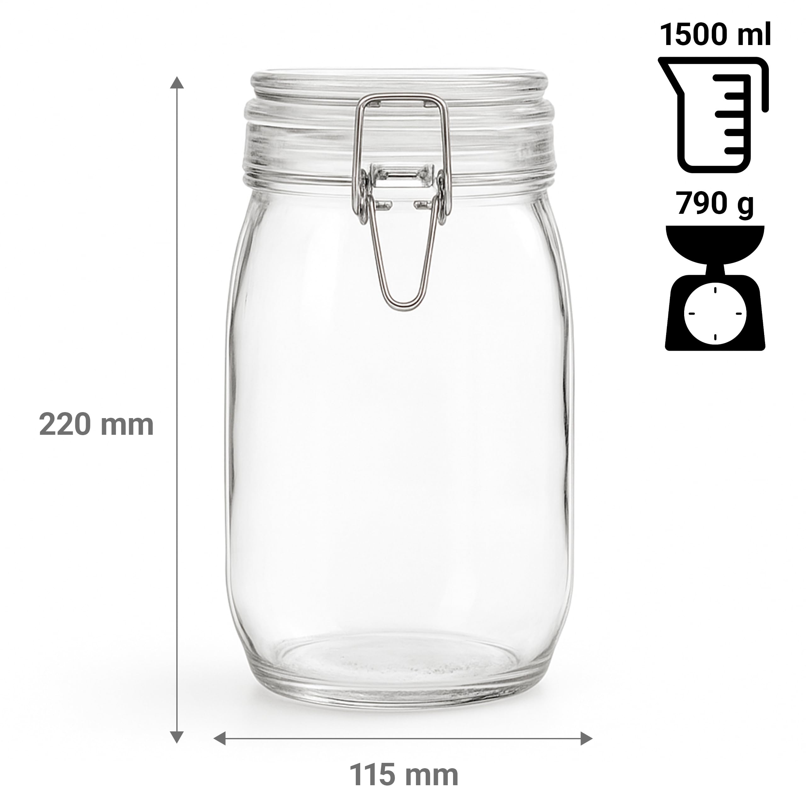 Einmachglas mit Drahtbügel - Vorratsglas mit Deckel & Dichtung, geeignet zum Befüllen & Einmachen (10, 1500ml)