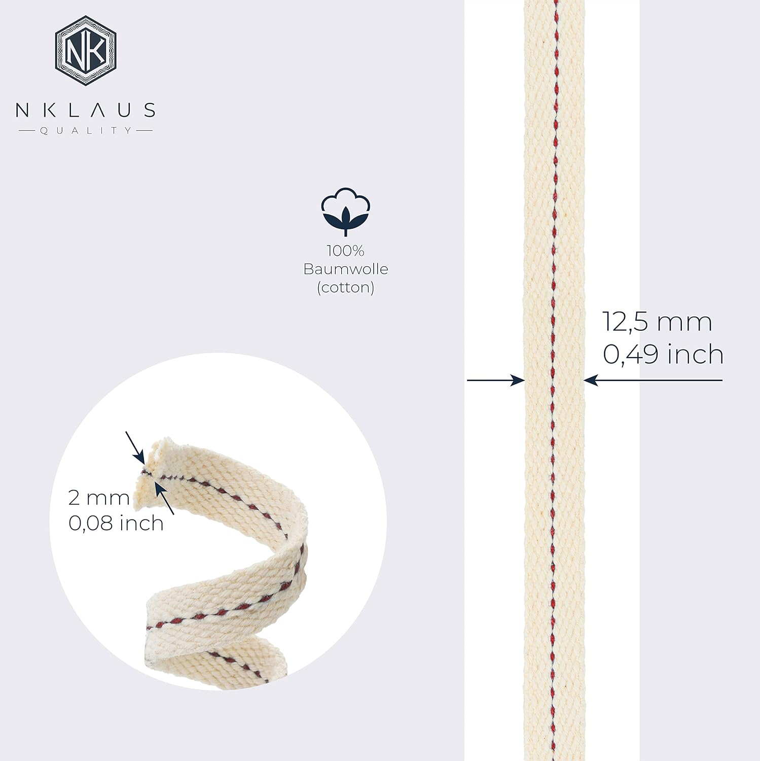 NKlaus 5 x12cm wick for fire hand storm lantern 12,5mm wide 100% natural cotton flat strand wick for oil lamp 1370 - Image 4