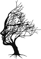 Fiwochic Tree of Life Black Metal Wall Art - 11.81" Abstract Woman Face Silhouette Sculpture for Bedroom, Living Room, Office Decor