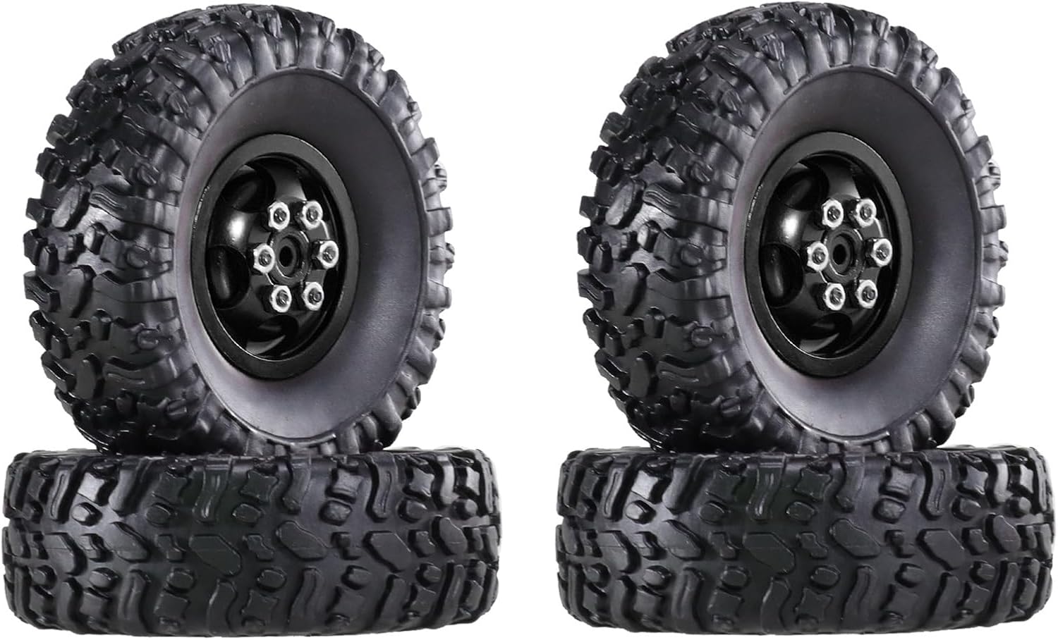 1/12 Aluminum Alloy Wheels & Rubber Tires Upgrade Set for MN82, LC79, MN78, WPL C24, D12, MN99S, MND90 RC Cars (Black)