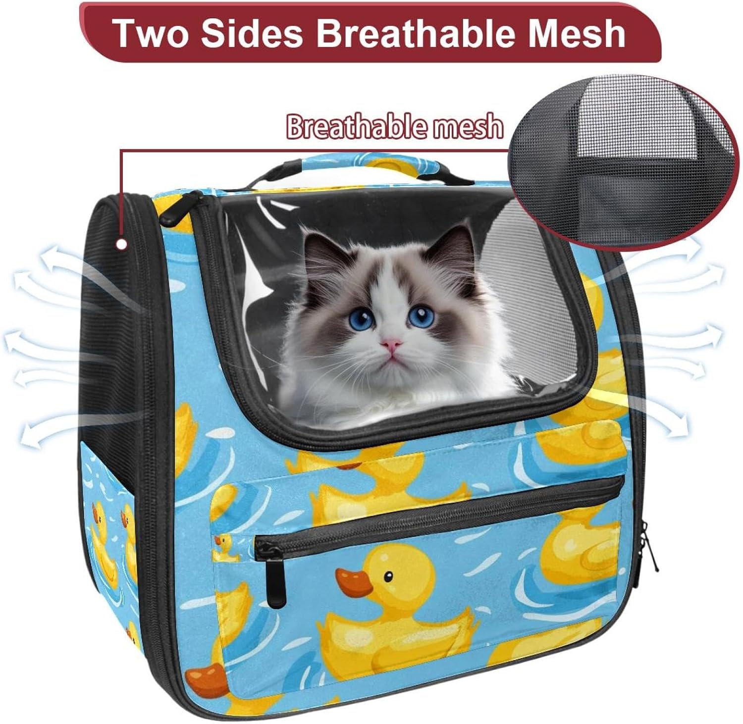 Cute Cartoon Yellow Ducks (2) Pet Carrier Airline Approved Soft Sided Portable Cozy Travel Pet Bag, Car Seat Safe Carrier for Cats and Dogs