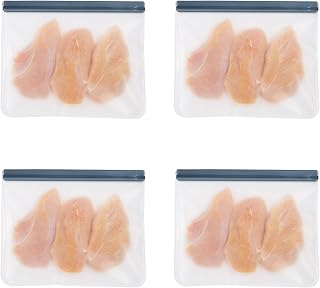 OGGI Reusable Food Storage Bags - Set of 4, 12x10" Large - Ideal Lunch Bags, Freezer Bags, Snack Bags, Storage Bags, Snack Bag for Travel, Ice Bags Reusable - Durable, Food-Grade BPA-Free