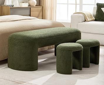 ROCITY 3-Piece Nesting Ottoman Bench Set, 53 Inch, Green
