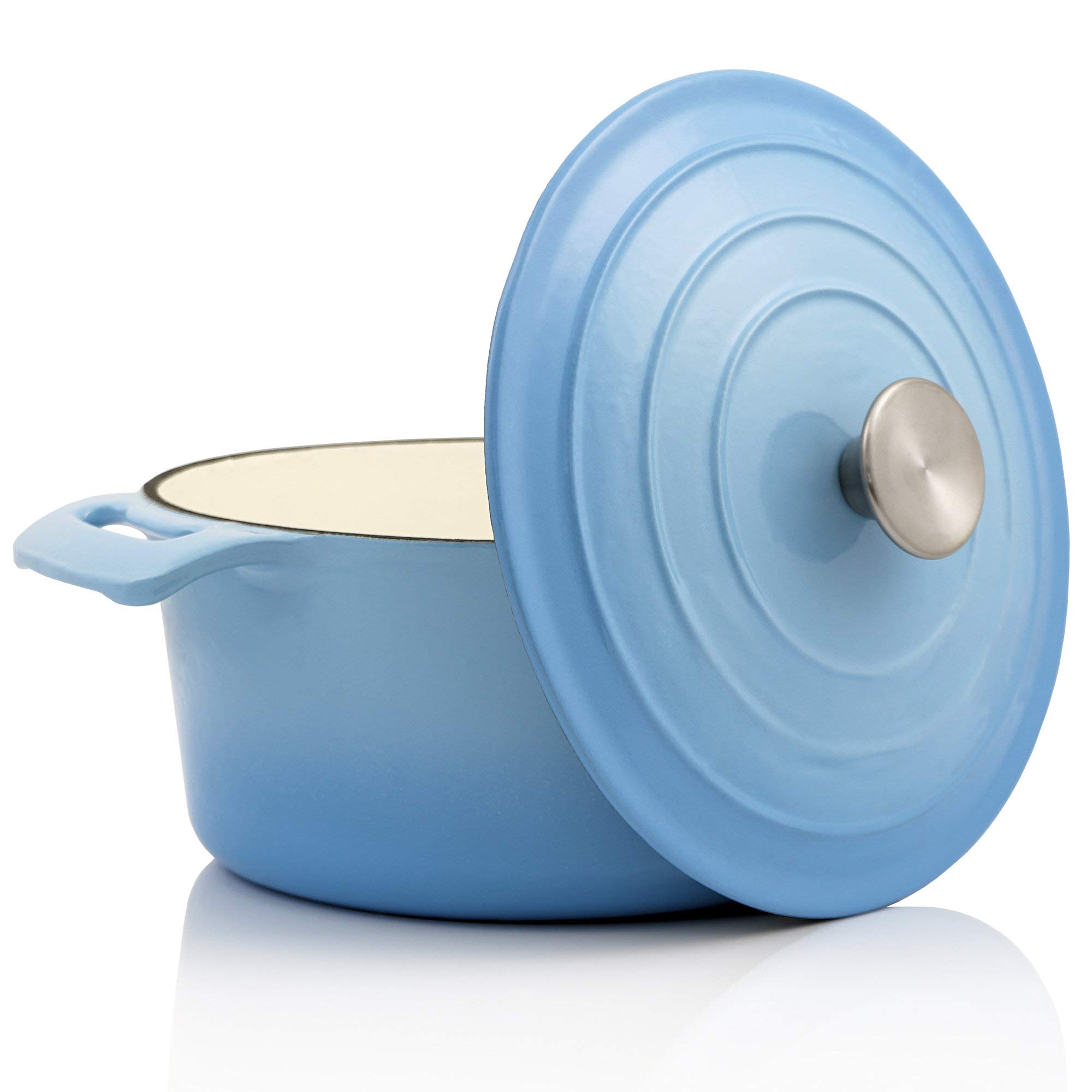 BBQ-Toro Cocotte | 4,0 l, Ø 24 cm, | Casserole en fonte émaillée avec couvercle | Compatible induction (bleu)