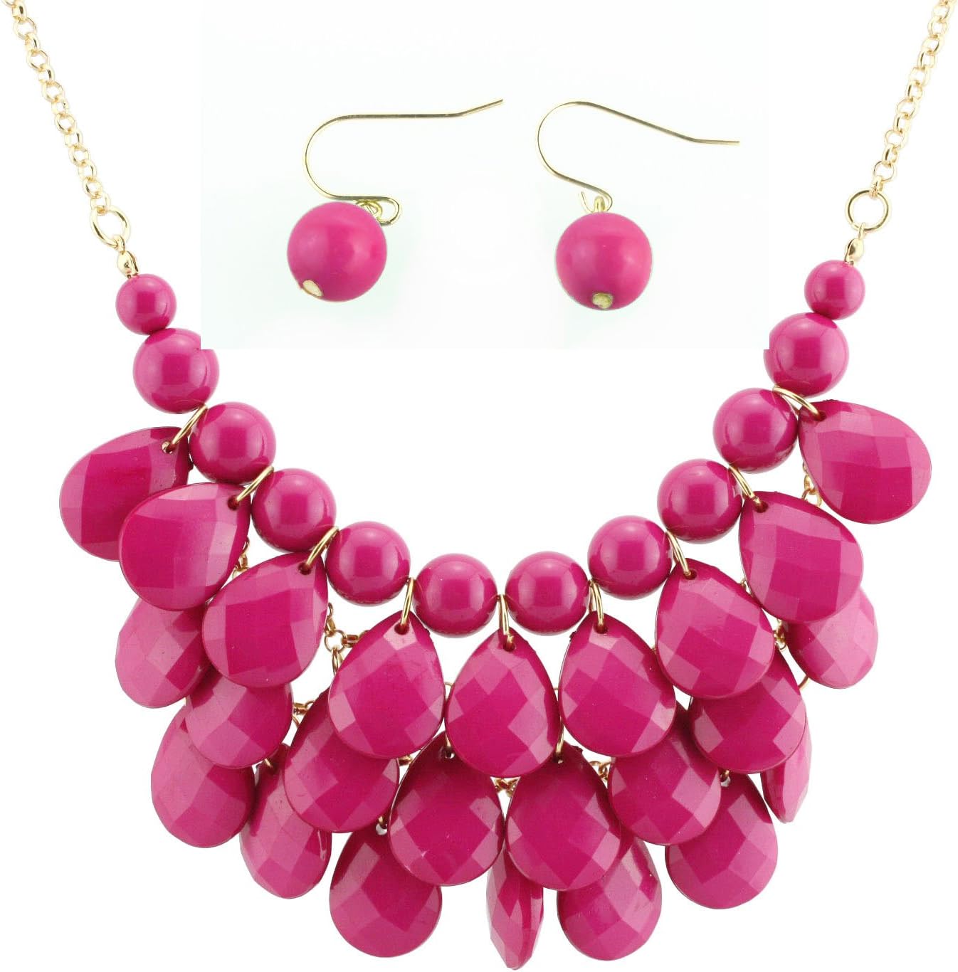 Bib Bubble Statement Necklace & Earrings Jewelry Set Inspired. - Fashion Jewelry - Hot Pink