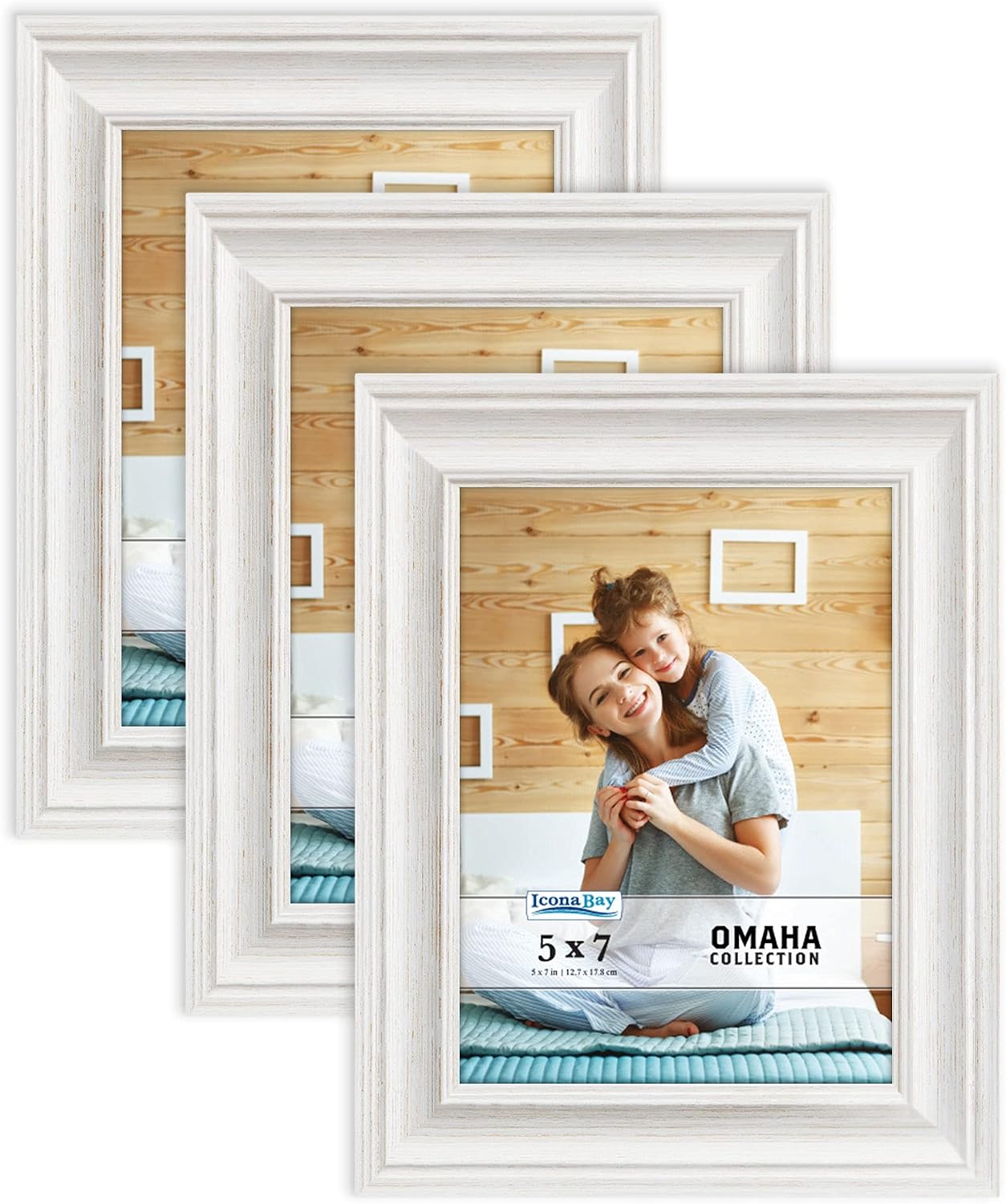Icona Bay 5x7 Picture Frames (3 Pack, Farmhouse White) Picture Frame Set, Wall Mount or Table Top, Omaha Collection