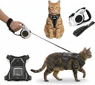 Luxelle Escape-Proof Cat Harness and Leash Set – Adjustable No Pull Soft Vest with 360° Reflective Straps, Built-in Pocket & Wrist Strap, Breathable Mesh Outdoor Harness for Cats & Kittens