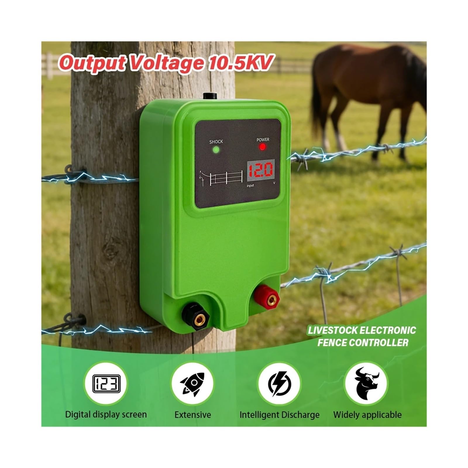 Elettrificatore for recinti elettrici a impulsi ad alta tensione - neratore di controller for recinti for bestiame resistente for recinzioni di ranch da pascolo