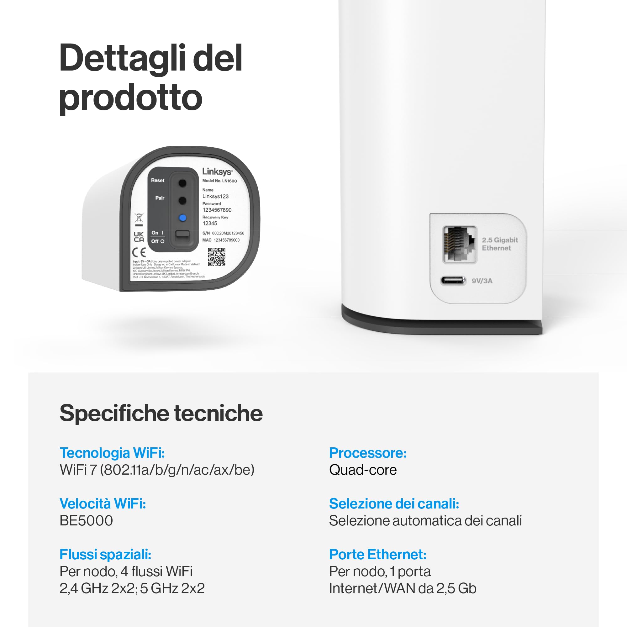 Sistema mesh Linksys Velop Micro 7 | Dual-band con velocità WiFi BE5000 | Copertura fino a 200 m2 per nodo | Ethernet 2,5 Gbps | 1,8 volte più veloce del WiFi 6 | Confezione da 3