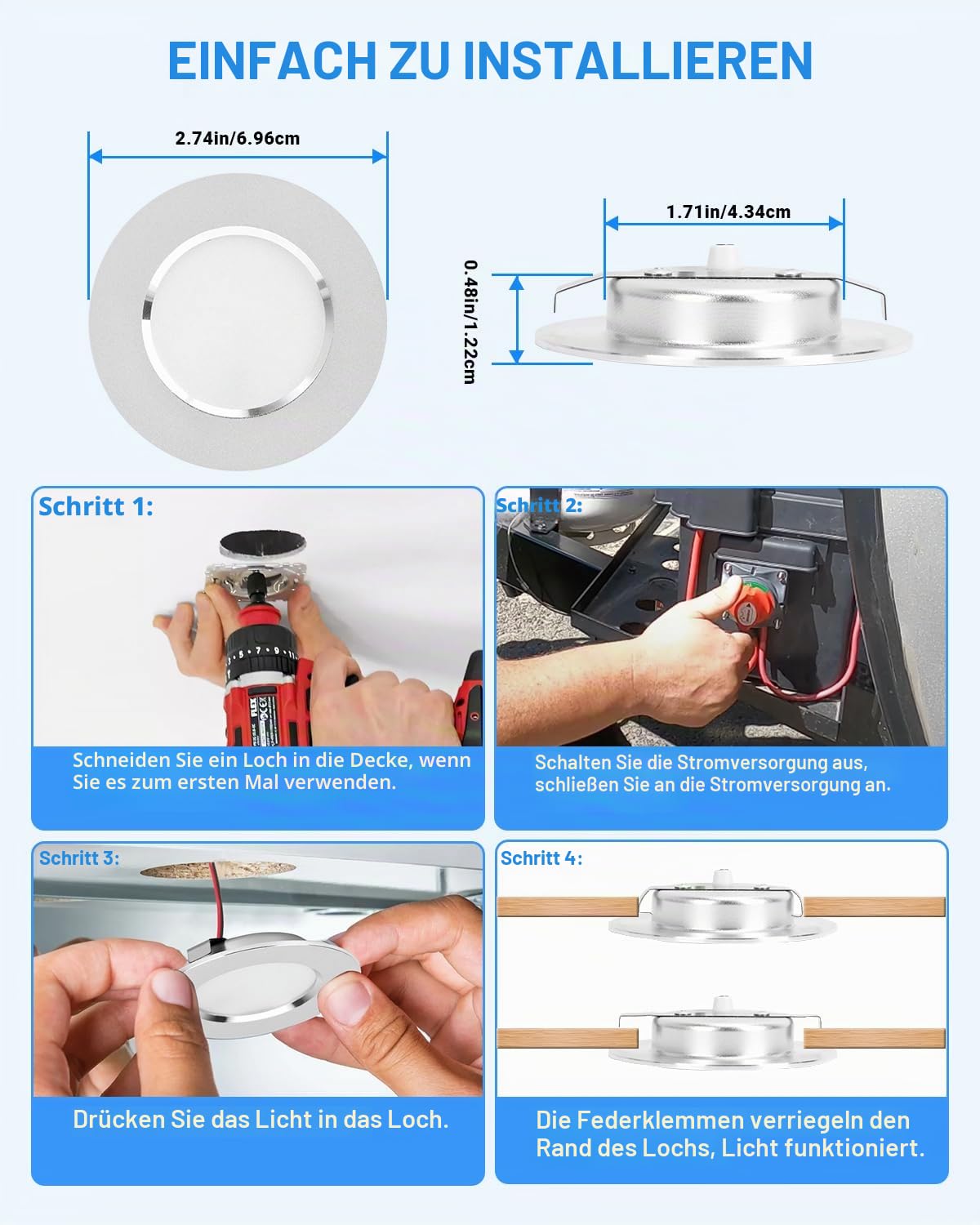SUPAREE LED Spot 12V Wohnmobil 12 Volt LED Lampen Wohnmobil LED Einbaustrahler 12v Wohnmobil 3000K 400LM 3.5W für Camper Van Caravan Boat Yacht (6 Stücke)