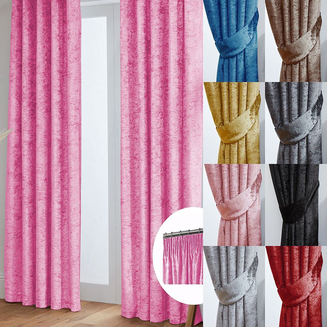 John Aird Pink Crushed Velvet Fully Lined Pencil Pleat Curtains (, 66" Wide X 54" Drop)