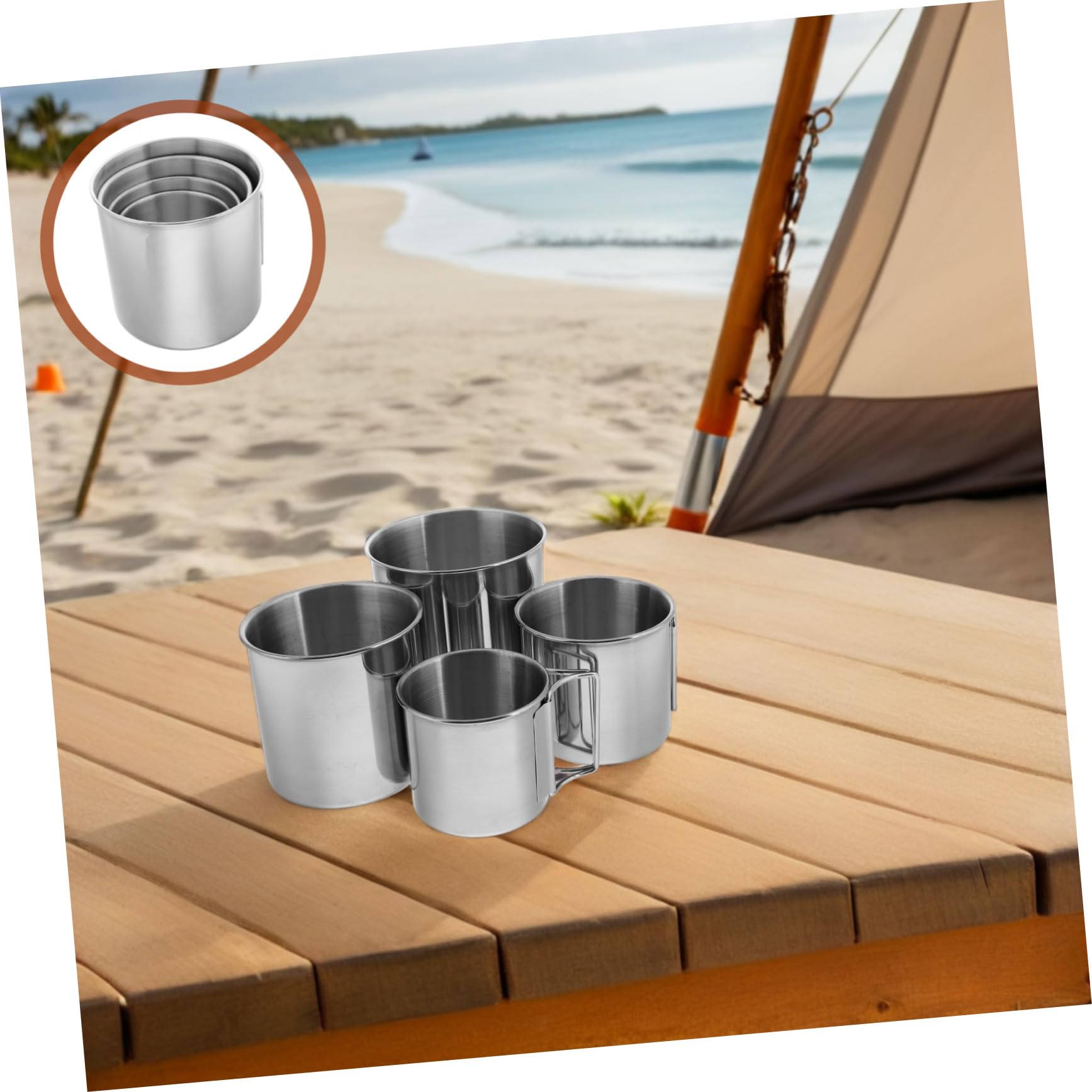 Hemobllo 4pièces Tasse De Camping Acier Inoxydable Avec Poignée Pliable Portable Pour Voyages Et Aventures Plein Air Ustensile De Cuisine Multifonctionnel