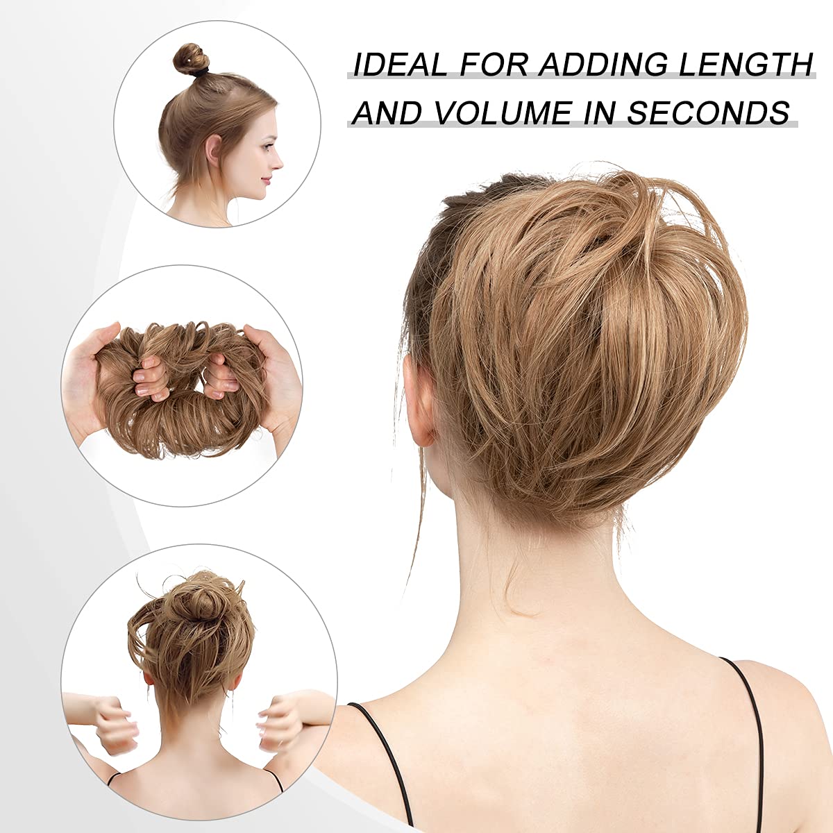 Piezas de Pelo de Moño Para mujer Moños de pelo liso, pieza de cabello sintético, moño desordenado, Scrunchies con banda de goma elástica, extensión de moño Updo, postizos de cola de caballo for mujer
