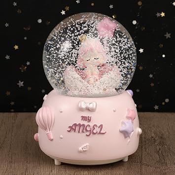 Princess Crystal Snow Globe Musical Snow Ball Dreamy Snowfall Music Box Melody Musical Water Globe Ornament Birthday Present Christmas Decor Pink