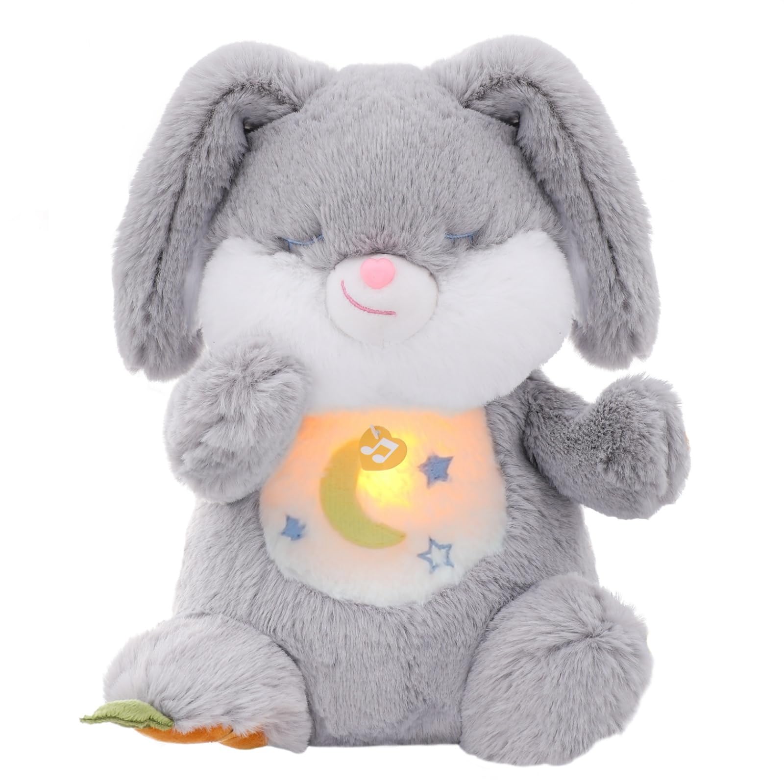seOSTO Peluche Que Respira con Música y Movimientos Respiratorios, Stitch Que Respira para Bebe Dormir, Regalo Ideal para Bebés Recién Nacidos y Niños (Conejito Gris)