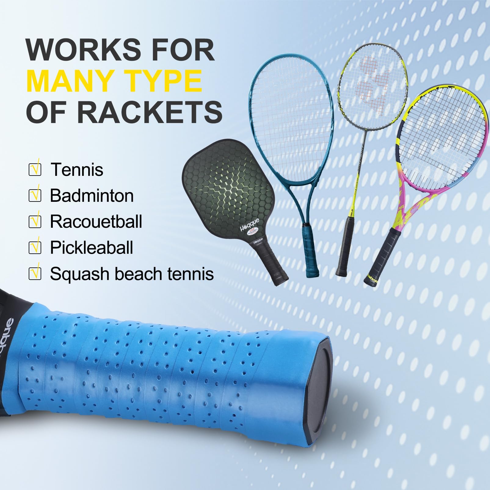 Hoqque 6 Packs Pickleball Paddle Grip Tape Tennis Badminton Racket Overgrip Comfort Dry Feel Racquet Handle Wrap Pickle Ball Equipment Accessories Kit Tennis Lovers Women Men Birthday Blue