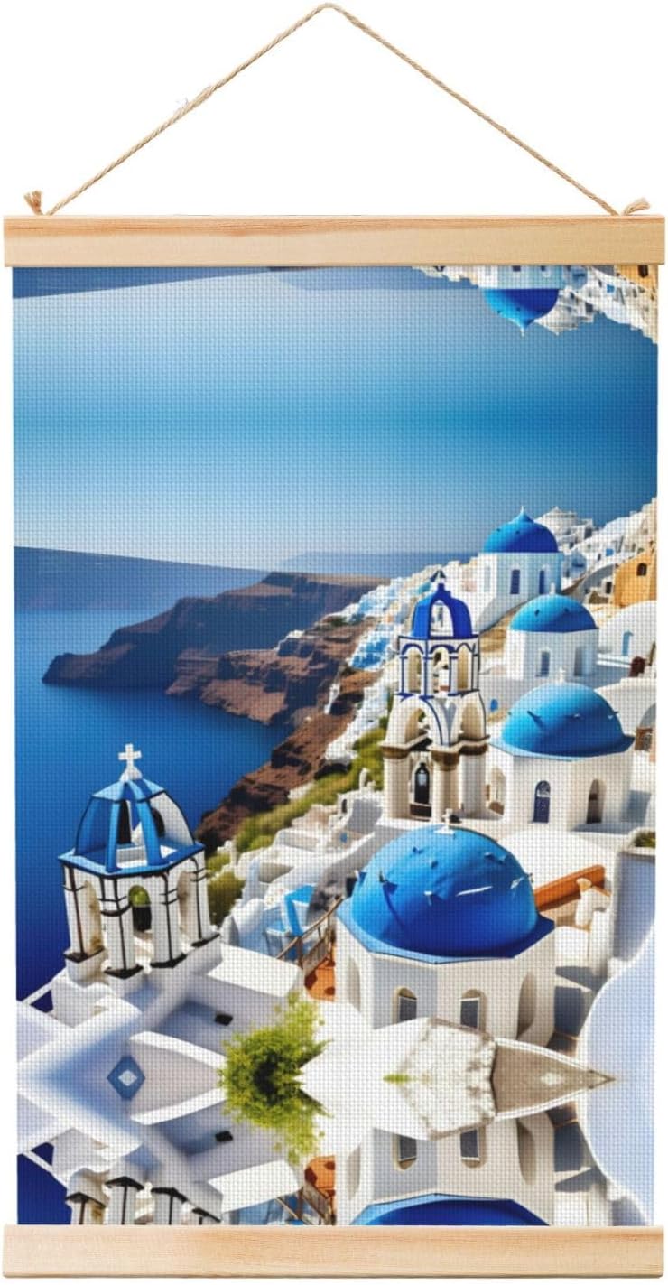 Greek Island Sea View Print Poster Hanger,Hanging Poster, Poster Frame,Wood Poster Hanger, For Wall Hanging