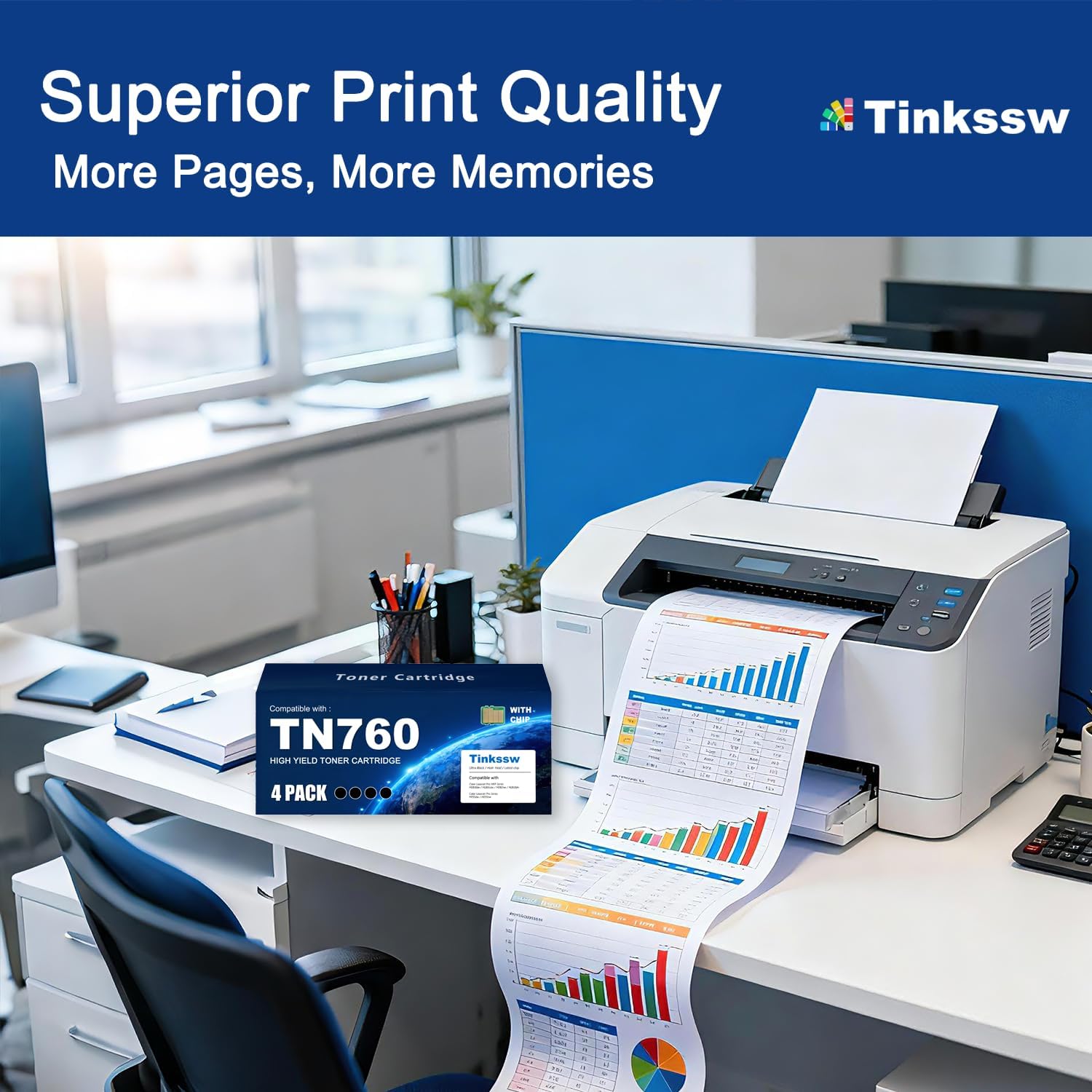 TN760 Toner Cartridges Replacement for Brother TN-760 TN730 TN-730 to Use with HL-L2350DW HL-L2395DW HL-L2390DW HL-L2370DW MFC-L2710DW MFC-L2750DW DCP-L2550DW (Black, 4 Pack) - Image 5