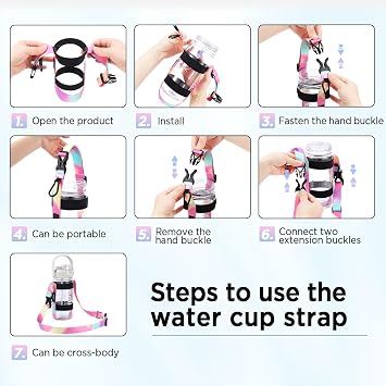 EasyAcc Water Bottle Holder Strap Sling, for Owala FreeSip 24 32 40 oz, Hydro Flask, Cirkul, Yeti, Stanley Flip, Universal Water Bottles, with Carabiner, for Walking Curise Travel (Bottle Excluded)
