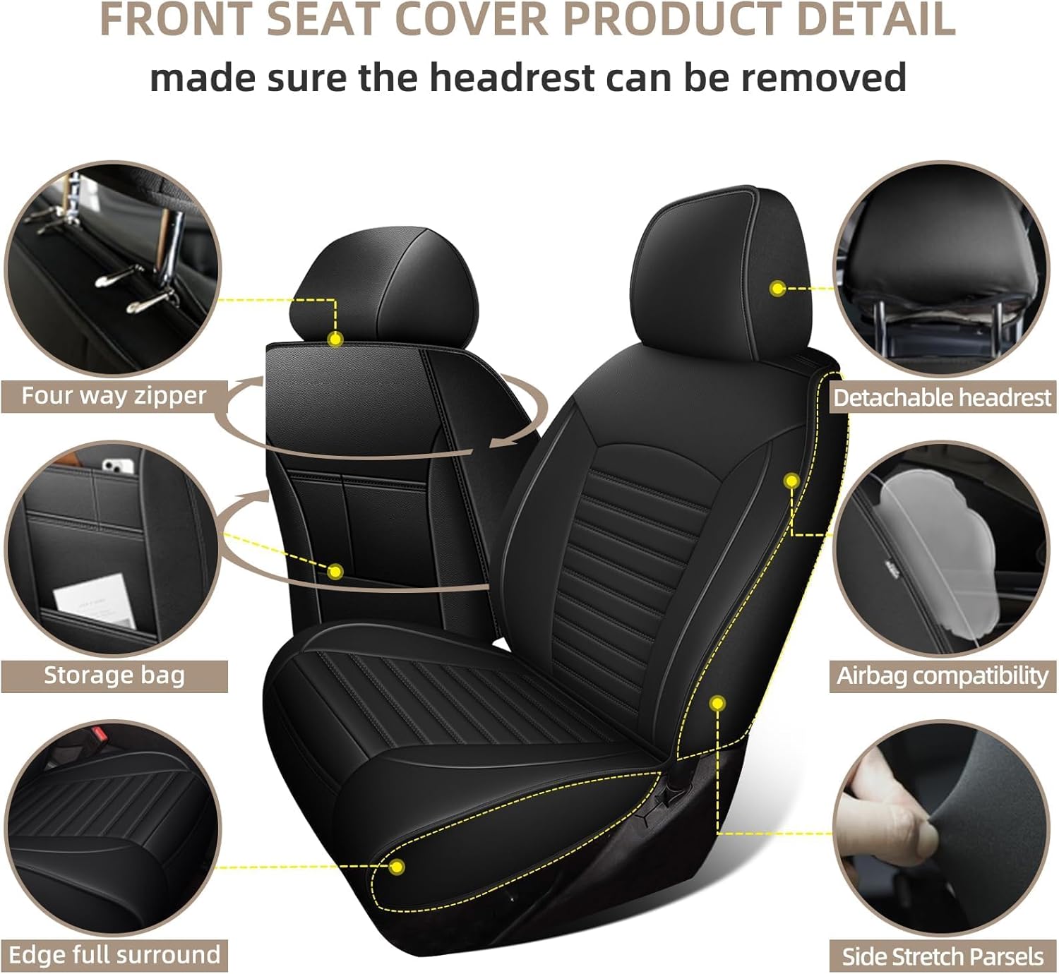 1:1 Custom Full Set Car Seat Covers Fit for Subaru Crosstrek 2013-2024 2025 Premium Waterproof Leather Car Seat Protectors Airbag Compatible(5 Seats,Black)