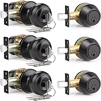 Brotima 3-Pack Keyed Alike Matte Black Door Knob & Deadbolt Set - ANSI Grade 3 Entry Locks, 250K+ Cycles for Front/Interior Doors