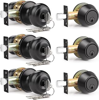 Brotima 3-Pack Keyed Alike Matte Black Door Knob & Deadbolt Set - ANSI Grade 3 Entry Locks, 250K+ Cycles for Front/Interior Doors
