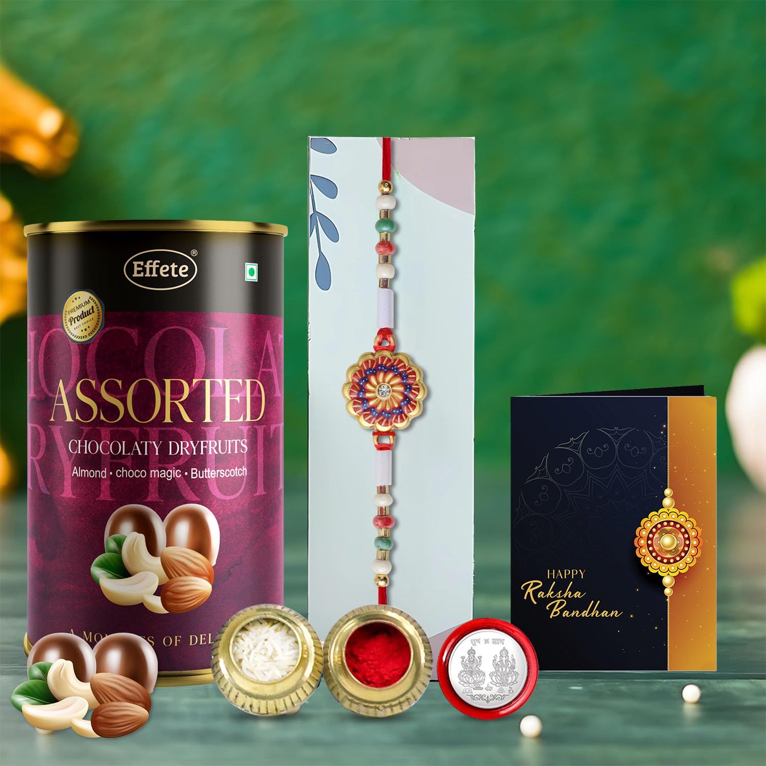 DeoDap (K1_C7_AS) Rakhi Combo with Assorted Chocolate Dryfruits 96gm, stylish rakhi for brother, Rakhi & Chocolate for brother, rakhi brother, rakhi with gift, handmade rakhi, Set of 1 Rakhi-image-40