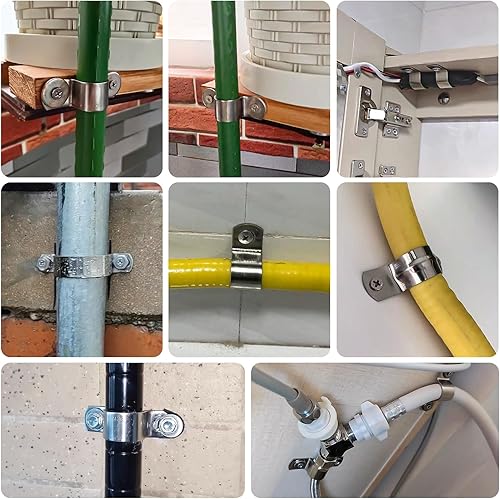 Miniatura 4 de 40 abrazaderas de conducto de acero inoxidable rígidas de metal con soporte en U (1 pulgada + 2 pulgadas), clips de tensión de correa de conducto de