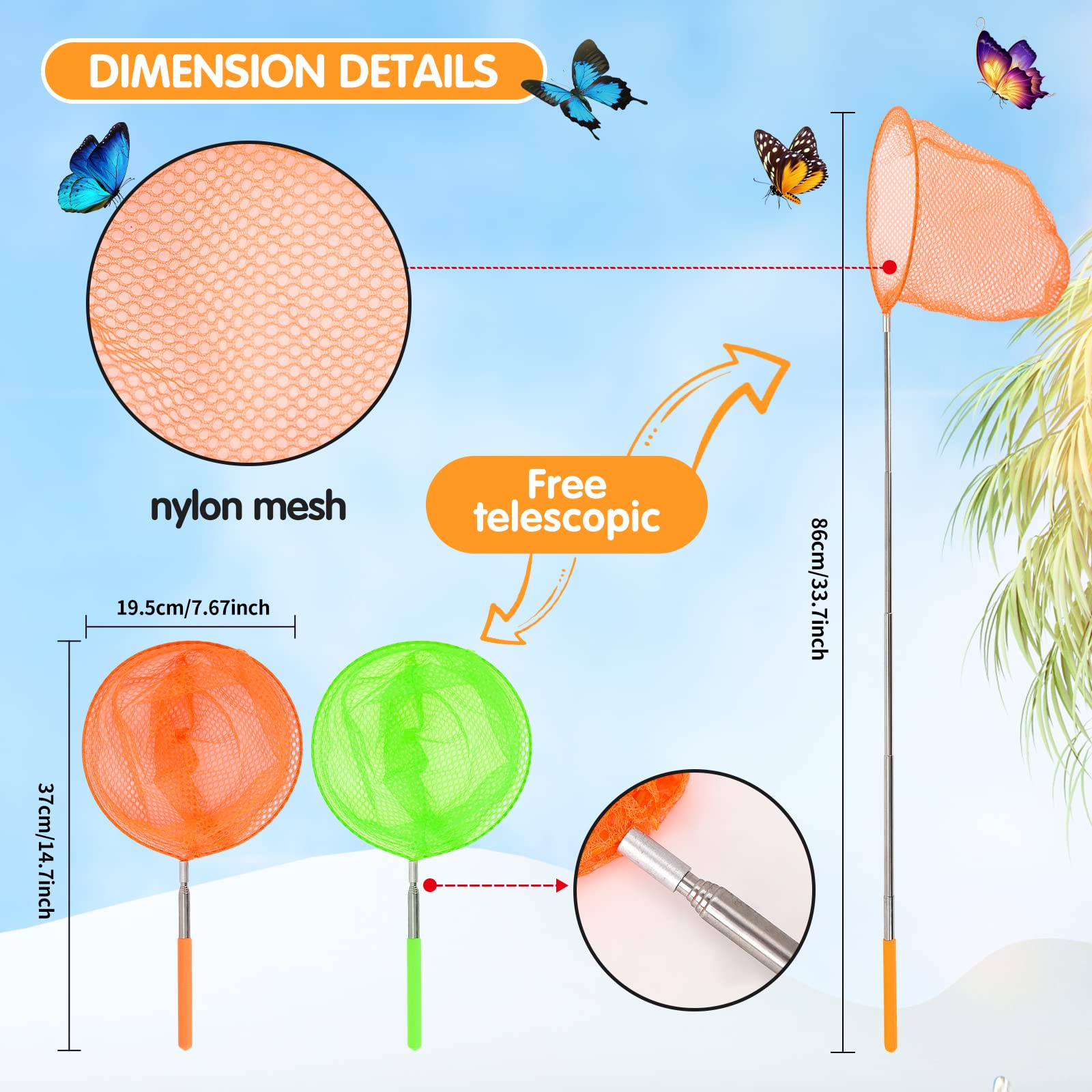 LATERN 6 Pezzi Rete Telescopica Per Farfalle Reti Da Pesca Allungabile Da 37 a 86 Cm Per Bambini Che Catturano Insetti Attività All'aperto in Giardino
