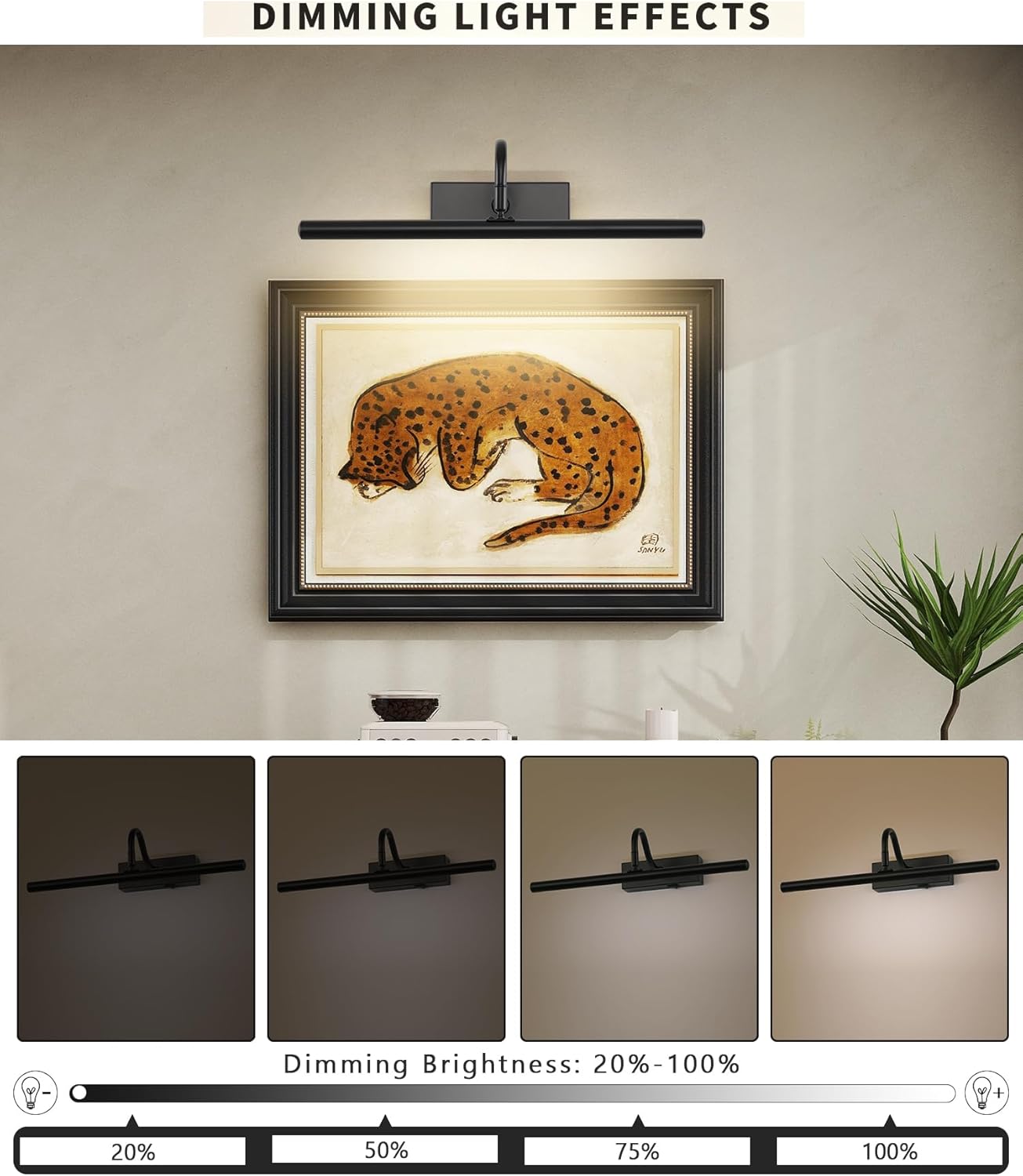 Dimmable Cordless Picture Light with Controller and Timer, Rechargeable 5000mAh Battery Wall Sconce for Wall Pictures, 16in Wall Light for Gallery Artwork, Paintings, Portraits -Black