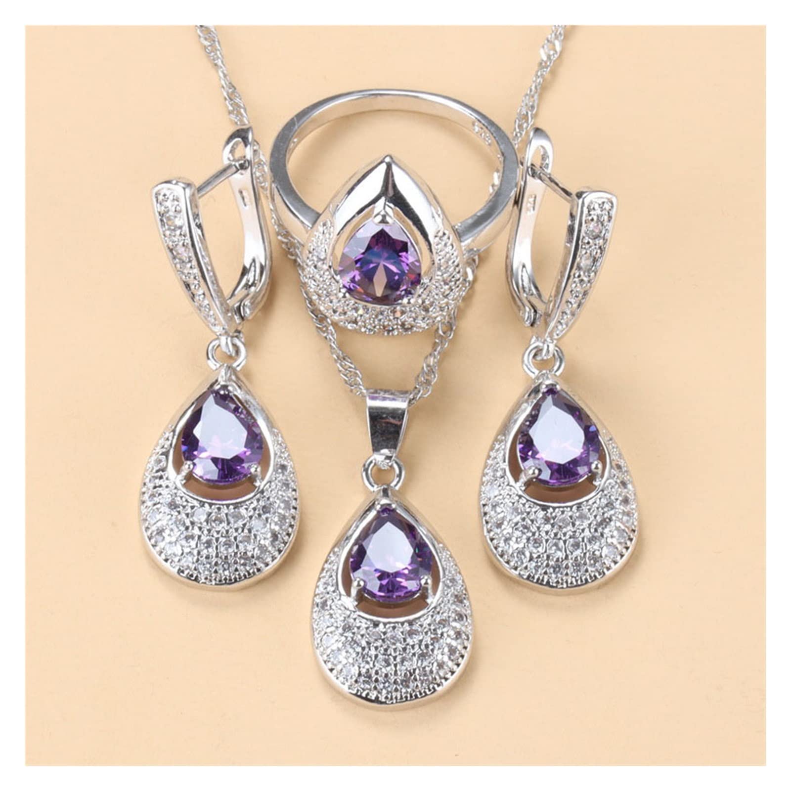 Accesorios de Gota de Agua Vestido de Novia romántico Juegos de Joyas de Cristal Natural for Mujeres Pendientes y Collar