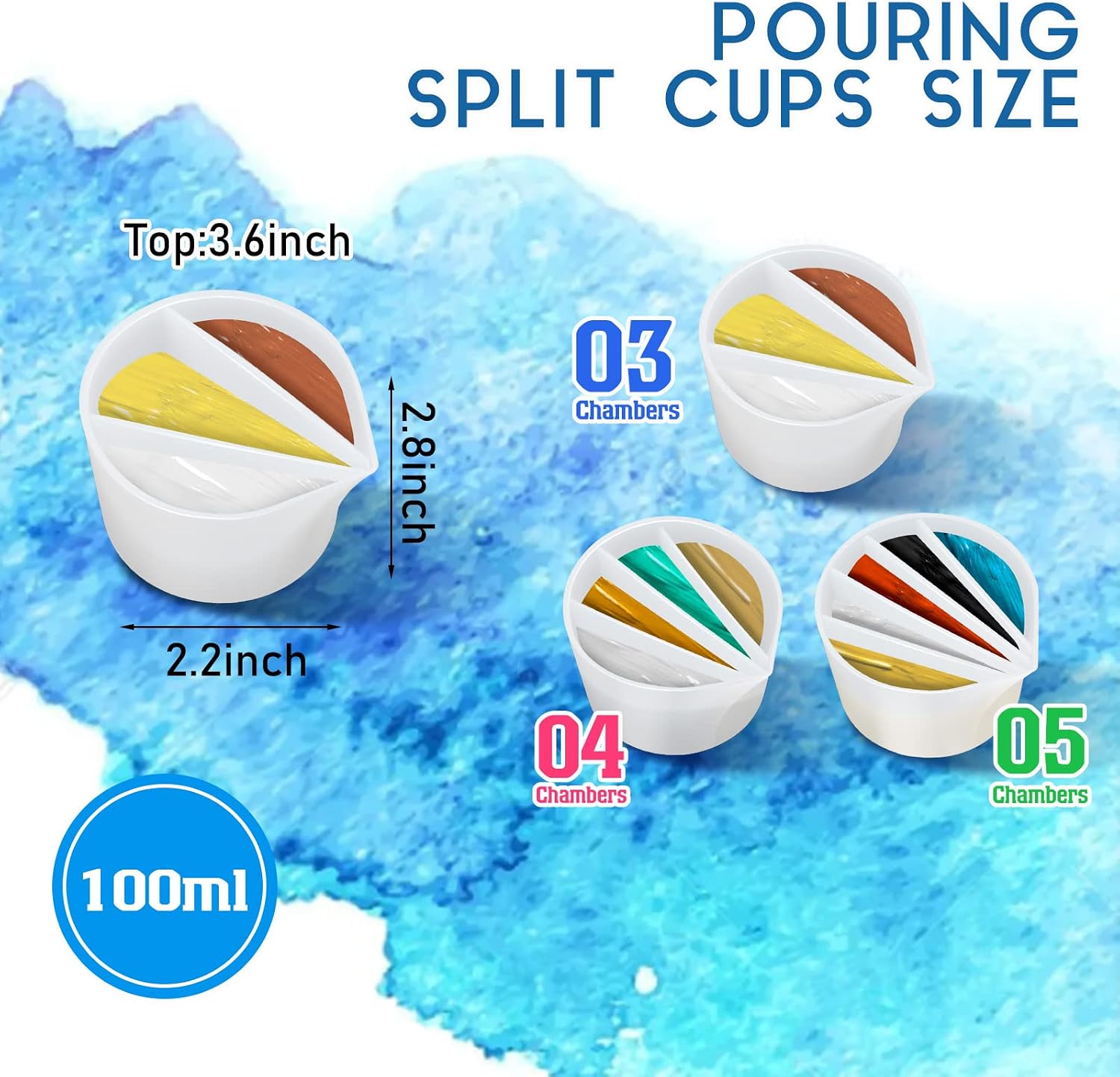 Baderke 7 Pcs Paint Pouring Supplies Multi Channel Split Cups for Paint Pouring Acrylic Flower Open Tool Supplies for Fluid Art DIY Making Resin Acrylic Drawing Accessories, White
