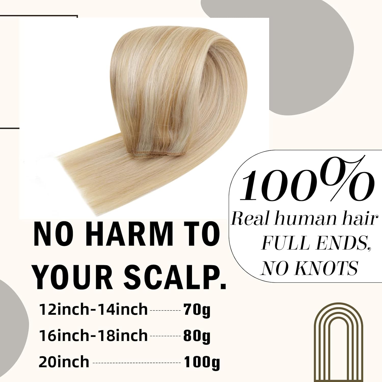 RUNATURE Ponytail Extension Human Hair Wrap Around Ponytail Hair Extensions #18P613 16 Inch 80g and Invisible Wire Hair Extensions with Elastic Wire Headband Hair Extensions #18P613 16 Inch 80g