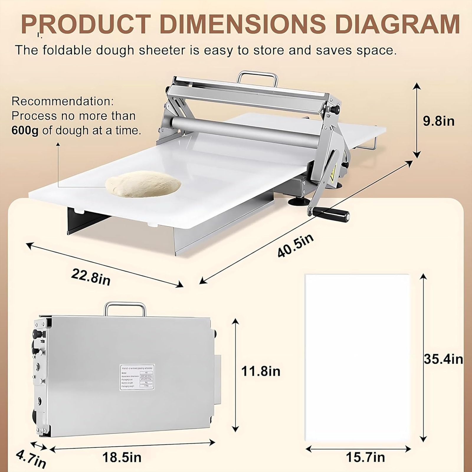 Sfogliatrice Pasticceria Manuale Pieghevole Macchina per Stendere La Pasta Manuale in Acciaio Inox Superficie Antiaderente in Pp per Croissant Cucine Domestiche,130cm*57 * 23